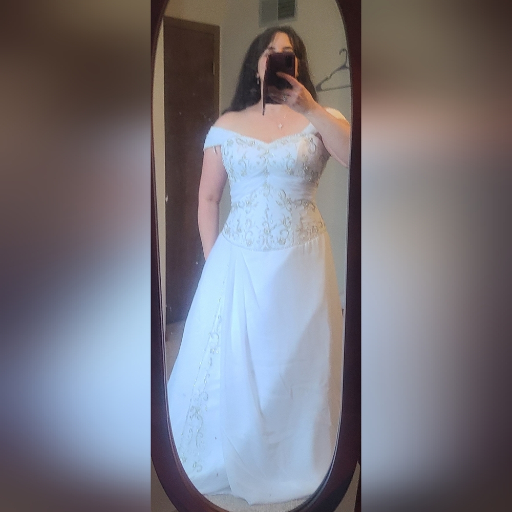 Elegant Ivory and Gold Embroidered Dress